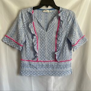 Vineyard Vines Womens V-Neck Blouse Small Blue White Pink